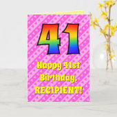Carte 41e anniversaire : Pink Stripes & Hearts, Arc en c (Fleur jaune)
