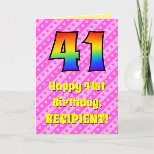 Carte 41e anniversaire : Pink Stripes & Hearts, Arc en c