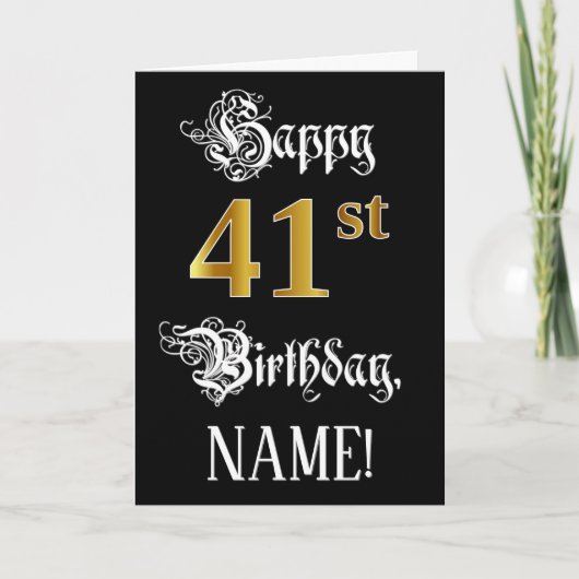 Carte 41e anniversaire — Script fantaisie; Faux Gold Loo (Devant)