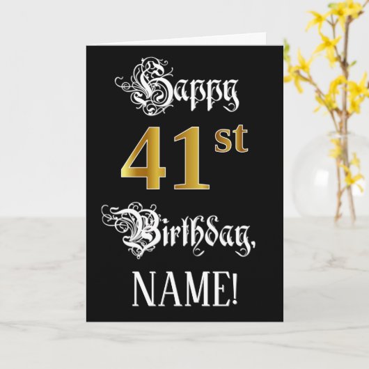 Carte 41e anniversaire — Script fantaisie; Faux Gold Loo (Fleur jaune)