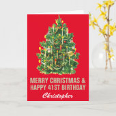 Carte 41e Joyeux Anniversaire et Joyeux Noël Rouge & Or (Fleur jaune)