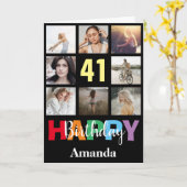 Carte 41e Joyeux Anniversaire Photo Collage Noir moderne (Fleur jaune)