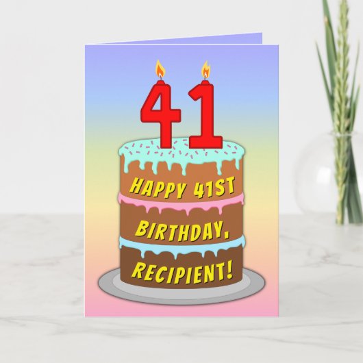 Carte 41st Birthday — Fun Cake & Candles, w/ Custom Name (Devant)