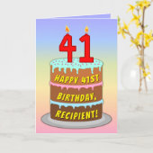 Carte 41st Birthday — Fun Cake & Candles, w/ Custom Name (Fleur jaune)