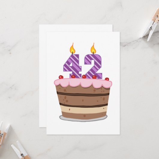 Carte 42 ans sur le gâteau d'anniversaire (Devant/Arrière en situation)