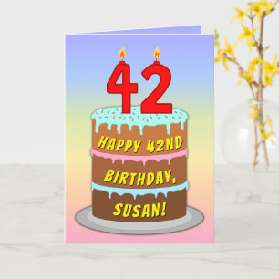 Carte 42 nd Birthday — Fun Cake & Candles, w/ Custom Nam