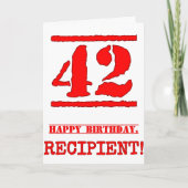 Carte 42e anniversaire : Amusant, Timbre en caoutchouc r (Devant)