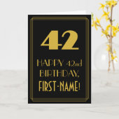 Carte 42e anniversaire - Art Déco Inspiré Look "42" & No (Fleur jaune)