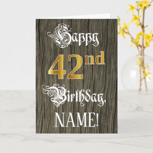 Carte 42e anniversaire : aspect or faux + motif imitatio (Fleur jaune)