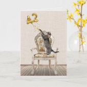 Carte 42e anniversaire Ballons et Tabby Cat (Fleur jaune)