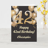 Carte 42e anniversaire Ballons Noir et Or Confetti (Fleur jaune)