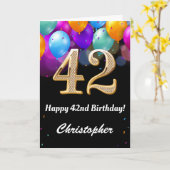 Carte 42e anniversaire Ballons noirs et dorés (Fleur jaune)