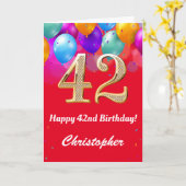 Carte 42e anniversaire Ballons rouges et dorés (Fleur jaune)