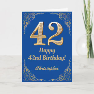 Carte 42e anniversaire Cadre Parties scintillant bleu et