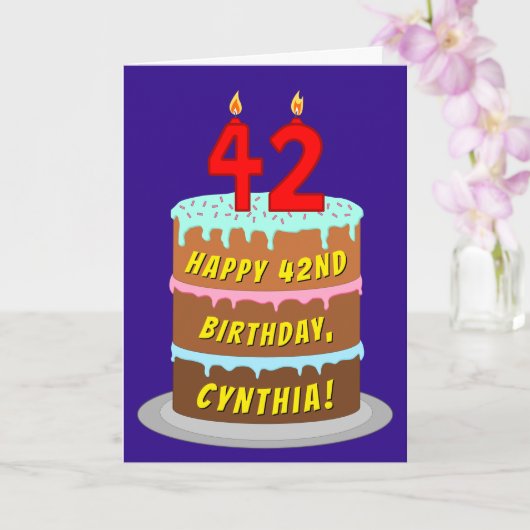 Carte 42e anniversaire : Fun Cake and Candles + Nom pers (Orchidée)