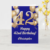 Carte 42e anniversaire Marine Bleu et Ballons d'or Confe (Fleur jaune)