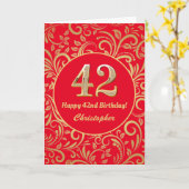 Carte 42e anniversaire Motif Floral rouge et or (Fleur jaune)