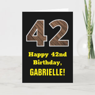 Carte 42e anniversaire : Nom, Motif Faux Wood Grain "42"