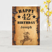 Carte 42e anniversaire Pays rustique Western Cowboy Hors (Fleur jaune)