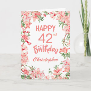 Carte 42e anniversaire Peach Peonies rose Aquarelle Flor
