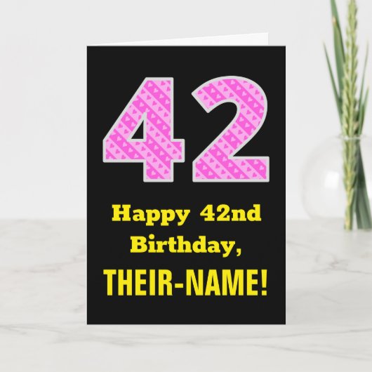 Carte 42e anniversaire : Pink Stripes and Hearts "42" + (Devant)