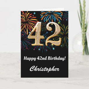 Carte 42e anniversaire Rainbow Fireworks noir et or