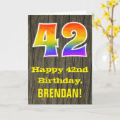 Carte 42e anniversaire : Rustic Faux Wood Look, Arc-en-c (Fleur jaune)
