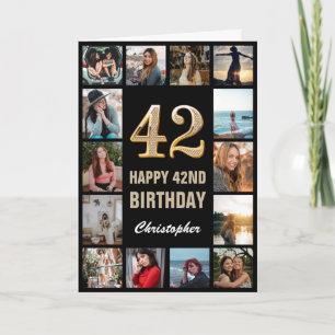 Carte 42e Joyeux Anniversaire Black and Gold Photo Colla