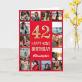 Carte 42e Joyeux Anniversaire Collage photo rouge et or (Fleur jaune)