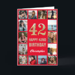 Carte 42e Joyeux Anniversaire Collage photo rouge et or<br><div class="desc">42e Joyeux Anniversaire Carte d'Anniversaire Red and Gold Photo Collage. Pour plus de personnalisation,  cliquez sur le bouton "Customiser" et utilisez notre outil de conception pour modifier ce modèle.</div>