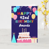 Carte 42e Joyeux Ballons d'anniversaire gâteau bleu mari (Fleur jaune)