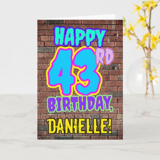 Carte 43e anniversaire - Amusant, Graffiti urbain inspir (Fleur jaune)