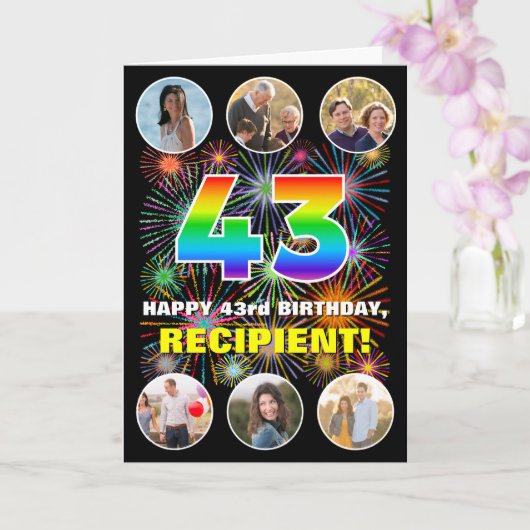 Carte 43e anniversaire : Arc-en-ciel amusant #, Nom pers (Orchidée)