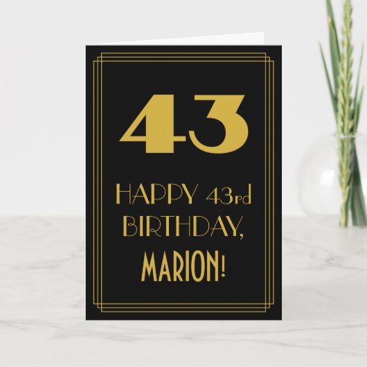 Carte 43e anniversaire - Art Déco Inspiré Look "43" & No (Devant)