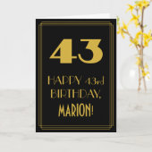 Carte 43e anniversaire - Art Déco Inspiré Look "43" & No (Fleur jaune)