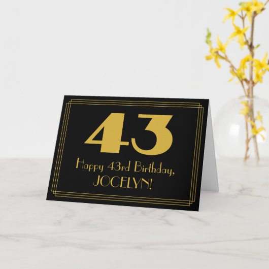 Carte 43e anniversaire : Art Déco Inspiré Look "43" & No (Fleur jaune)