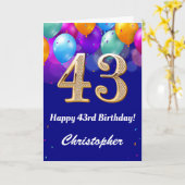 Carte 43e anniversaire Ballons bleu et or couleur marine (Fleur jaune)