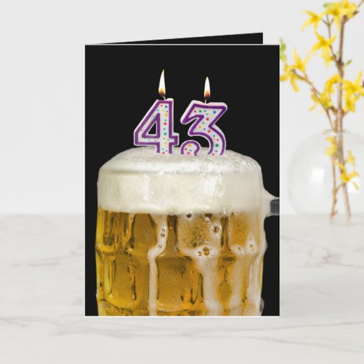 Carte 43e Anniversaire Bière en noir (Fleur jaune)