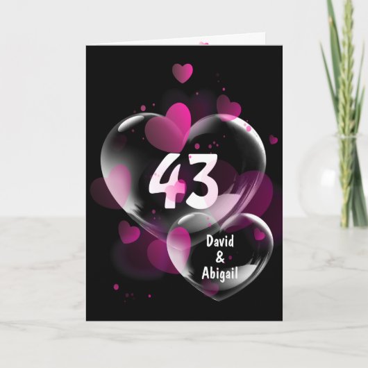Carte 43e Anniversaire Bulles cardiaques sur Noir (Devant)
