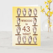 Carte 43e anniversaire, Chouettes curieuses (Fleur jaune)