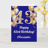Carte 43e anniversaire Marine Bleu et Ballons d'or Confe (Fleur jaune)