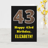 Carte 43e Anniversaire : Nom, Motif faux grain de bois " (Fleur jaune)
