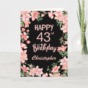 Carte 43e anniversaire Peach rose aquarelle Floral Noir