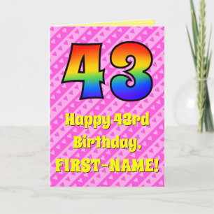 Carte 43e anniversaire : Pink Stripes & Hearts, Rainbow 