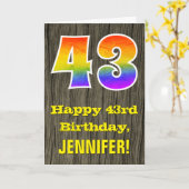 Carte 43e anniversaire : Rustic Faux Wood Look, Arc-en-c (Fleur jaune)