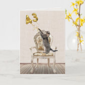 Carte 43e ballons d'anniversaire et chat Tabby (Fleur jaune)