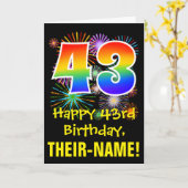 Carte 43ème anniversaire : Fun Fireworks Motif + Rainbow (Fleur jaune)