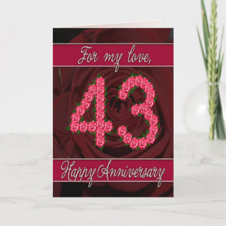Carte 43rd anniversary card with roses and leaves