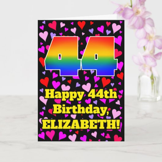 Carte 44e anniversaire : Amour Hearts Motif, Arc-en-ciel (Orchidée)