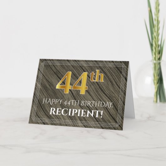 Carte 44e anniversaire élégant : aspect bois, aspect or (Devant)